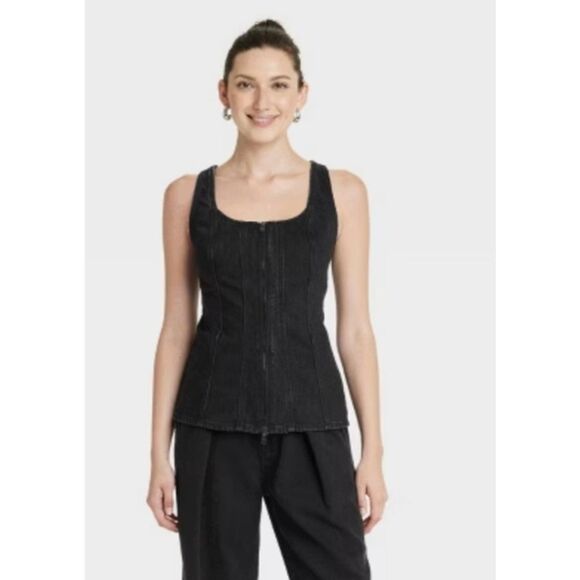 Universal Thread Woman's Sleeveless Slim Fit Demin Corset Top size 10‎ black Nwt - Picture 1 of 9